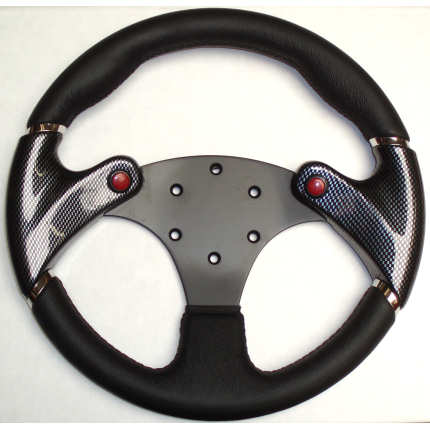 320mm Wheel Black Leather - Carbon Grips - Black Spokes
